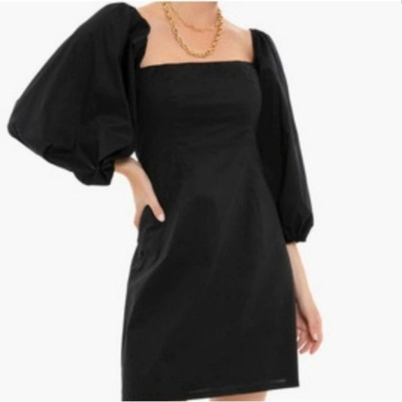 NWT Tuckernuck POMANDER PLACE Elegant Black Puff Sleeve Dress - Picture 2 of 5